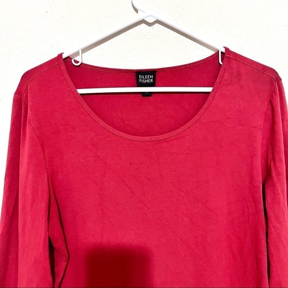 Eileen Fisher Coral Red Viscose Jersey Top long sleeve womens size M - Picture 3 of 10